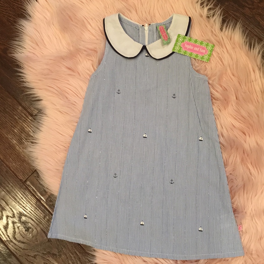 Size 4 striped dress with collar, NWT